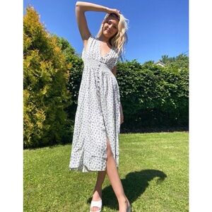 ASOS Dress 14 Midi Sleeveless Smocked Cutout Back Flowy Drapey Ditsy Floral